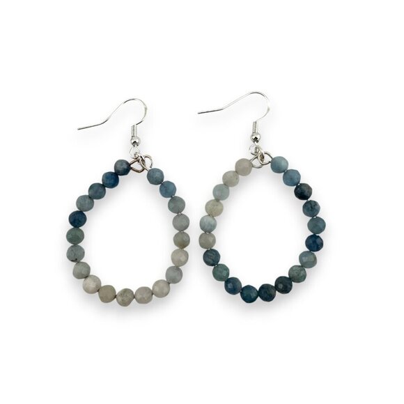 Natural Faceted Aquamarine Ombre Earrings Argentenium Silver 935 Stamped NWT - Picture 1 of 7